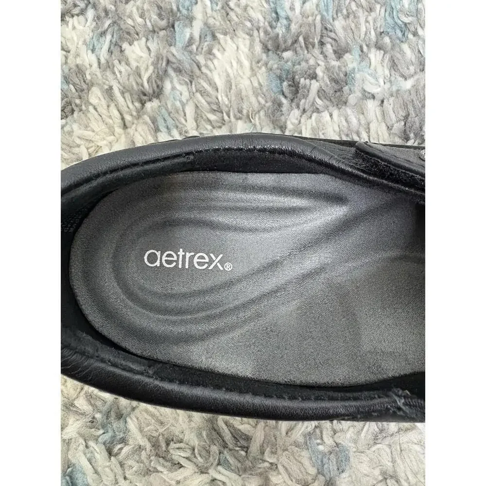 Aetrex Shoes Womens 8.5 Karina Comfort Ortho Braided Strap Black Leather